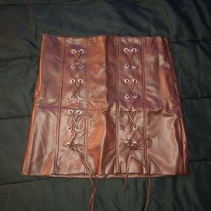 Faux Leather Lace up Mini Skirt